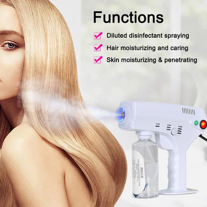 Portable Nano Steam Gun Hair Care Sprayer — Blue Micro Mist Hydration Machine for Hot Dyeing & Hair Steaming