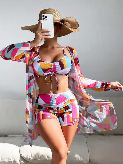 Women’s 3-Piece Push Up Bikini Set - Summer Print Sexy Swimsuit & Beachwear Bathing Suit