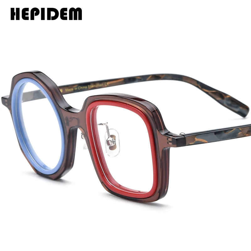 FONEX HEPIDEM Acetate Eyeglass Frames - Retro Round Vintage Eyewear for Men & Women