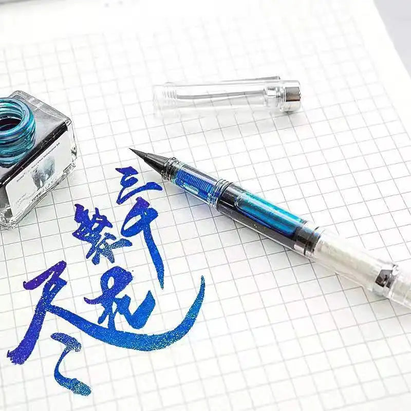 Portable Transparent Calligraphy Brush Pen – Soft Weasel Hair Tip, Refillable Ink for Watercolor & Fountain Art