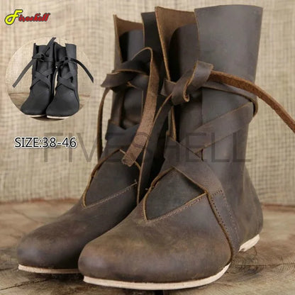 Women’s Medieval Princess Leather Boots - Lace-Up Noble Knight Cosplay Halloween Shoes