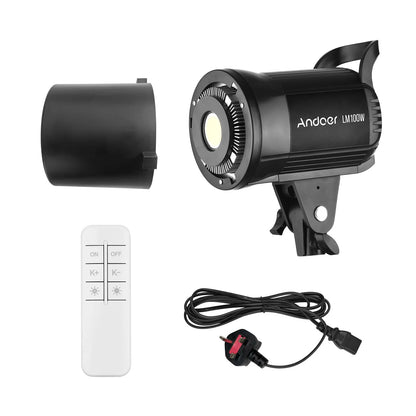 Andoer 100W Studio LED Video Light – 5600K Dimmable Bowens Mount with Remote Control for Video & Live Streaming