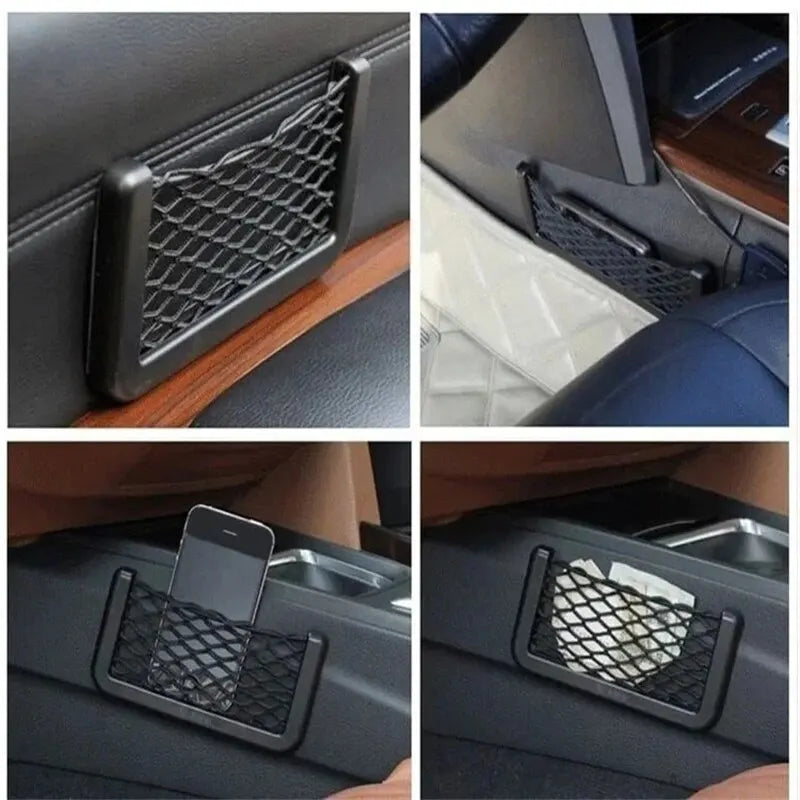 Car Seat Side Storage Bag - Elastic Mesh Pocket Organizer for Phone & Interior Accessories
