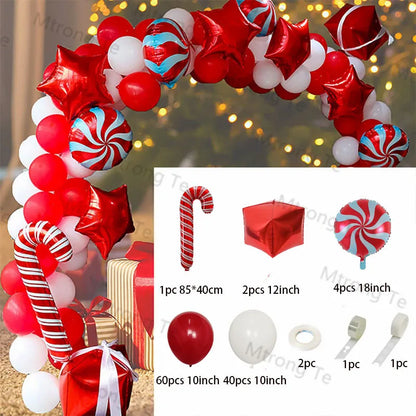 Christmas Balloon Garland Arch – Red & Green Balloons, Star, Santa, and Gift Box Foil Balloons for Xmas and New Year Decoration