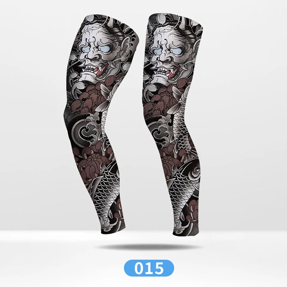 KoKossi Tattoo Print Leg Sleeves - Ice Silk Breathable Non-Slip Compression Sleeves