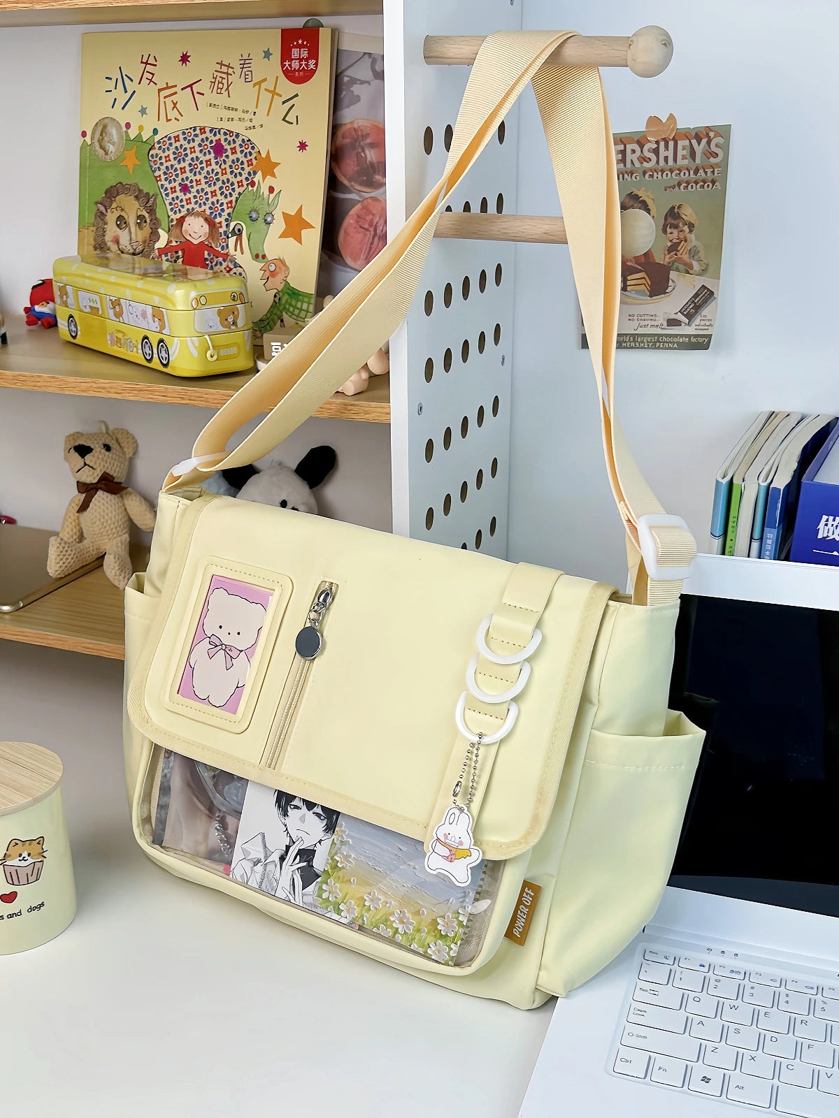 Y2K Japanese Harajuku School Bag — 2024 Transparent Itabag Crossbody for Teenage Girls with DIY Badge Display Plate