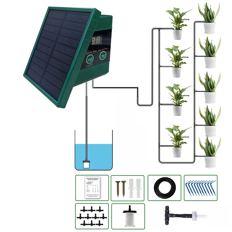Solar Automatic Drip Irrigation System for Garden & Balcony – DIY Outdoor Watering Kit with Drip Hose