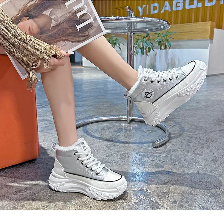 Women's Winter 2023 Flat Boots – Fleece-Lined High-Top Warm Cotton Shoes Hx-Q037