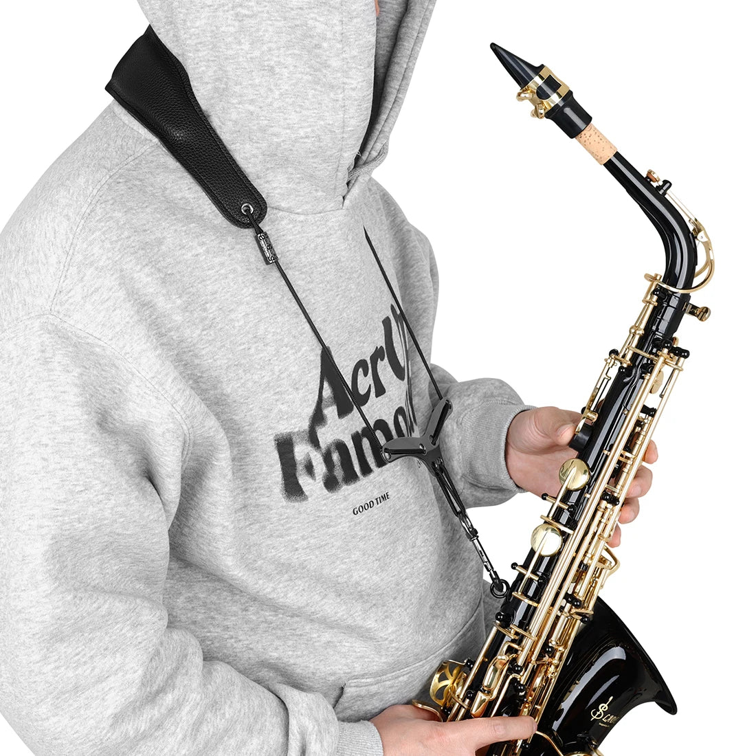 Saxophone Neck Strap - Adjustable Leather Universal Fit for Soprano, Alto, Tenor Sax with Secure Closed Hooks
