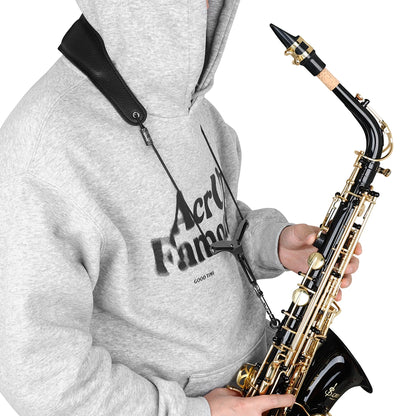 Saxophone Neck Strap - Adjustable Leather Universal Fit for Soprano, Alto, Tenor Sax with Secure Closed Hooks