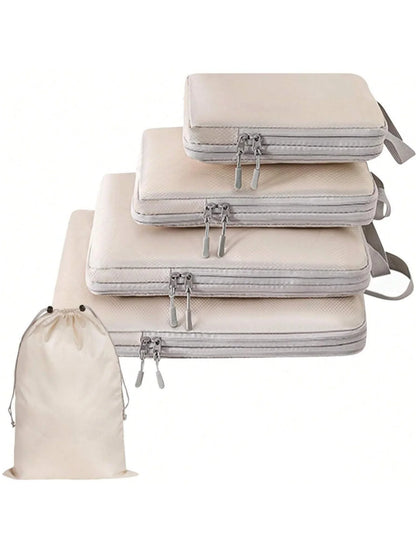 6-Piece Compressible Waterproof Nylon Packing Cubes Set – Portable Travel Storage Bags with Handbag Luggage Organizer