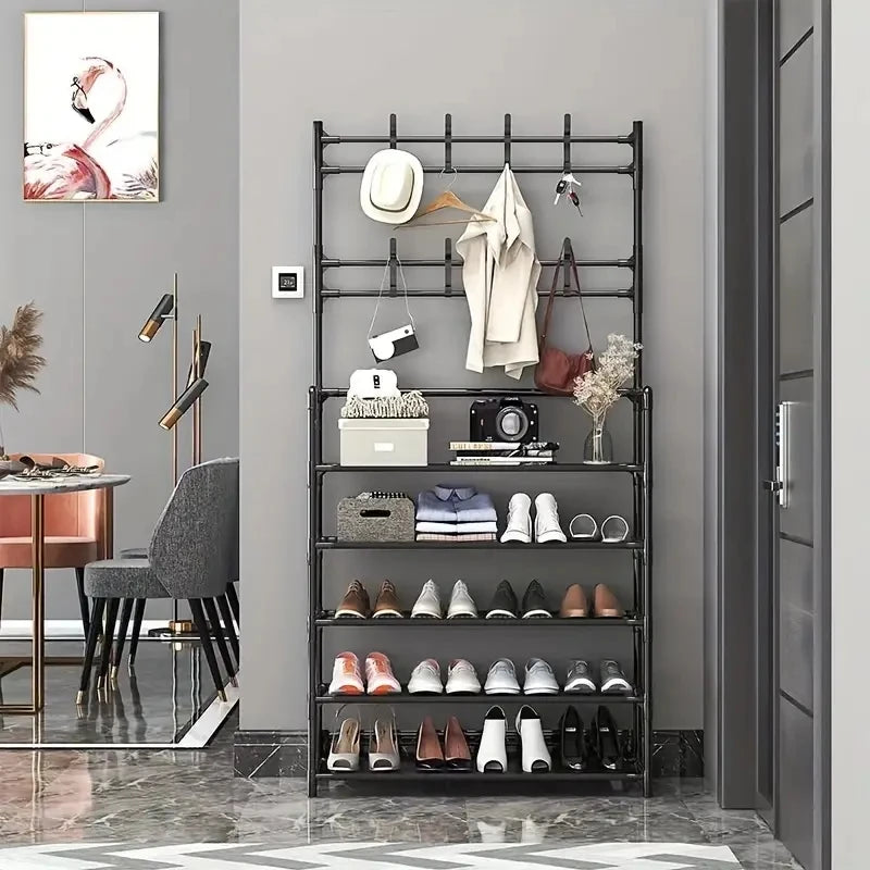 Entryway Clothes Hanger and Shoe Rack – Multi-Purpose Storage for Shoes, Jackets, Hats, Bags, and Umbrellas