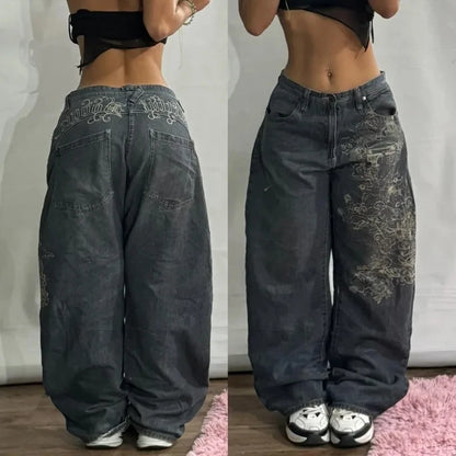 Streetwear Multi-Pocket Baggy Jeans – Y2K Hip-Hop Harajuku High-Waist Wide Pants for Men & Women