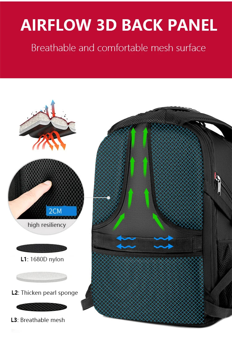 Swiss Multifunctional 17 Inch Laptop Backpack – Durable Travel Bag with USB Charging Port, Water-Resistant College Bookbag