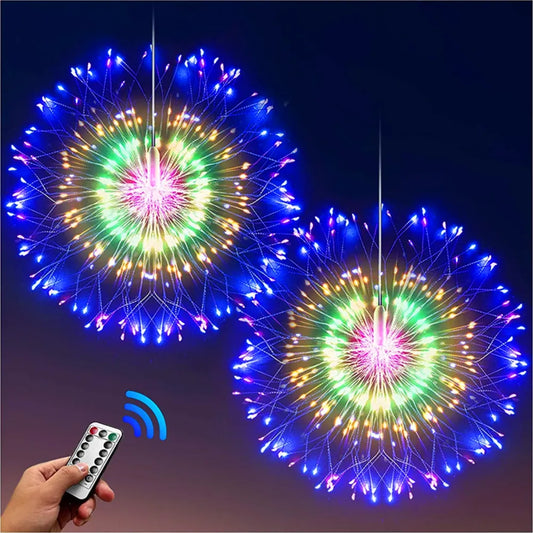 LED Copper Wire Firework Lights: 8 Modes Fairy Starburst Light with Remote - Outdoor Decorations for Home, Party, Cafe, Weddin
