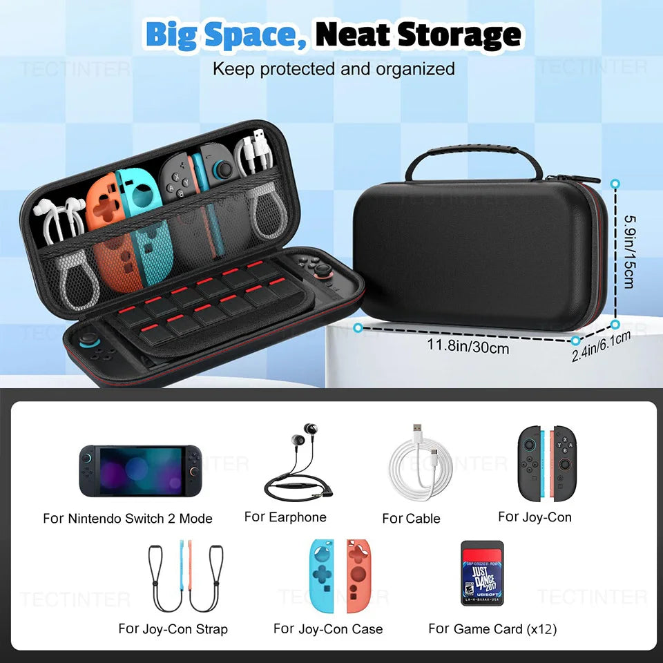 Travel Carrying Case for Nintendo Switch 2 — EVA Hard Shell, Shockproof Storage Bag & Protective Pouch for Accessories
