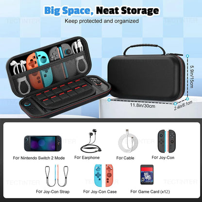 Travel Carrying Case for Nintendo Switch 2 — EVA Hard Shell, Shockproof Storage Bag & Protective Pouch for Accessories