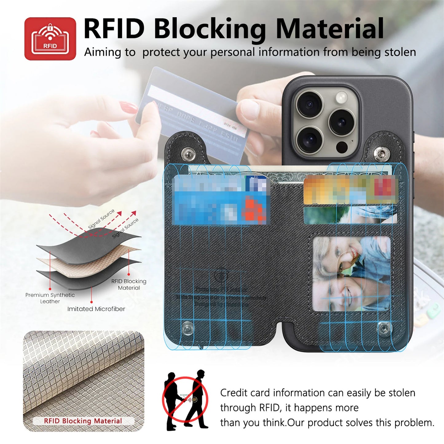 Flip Card Phone Case - Zipper Wallet Card Holder with Wrist Strap and Desktop Stand Support