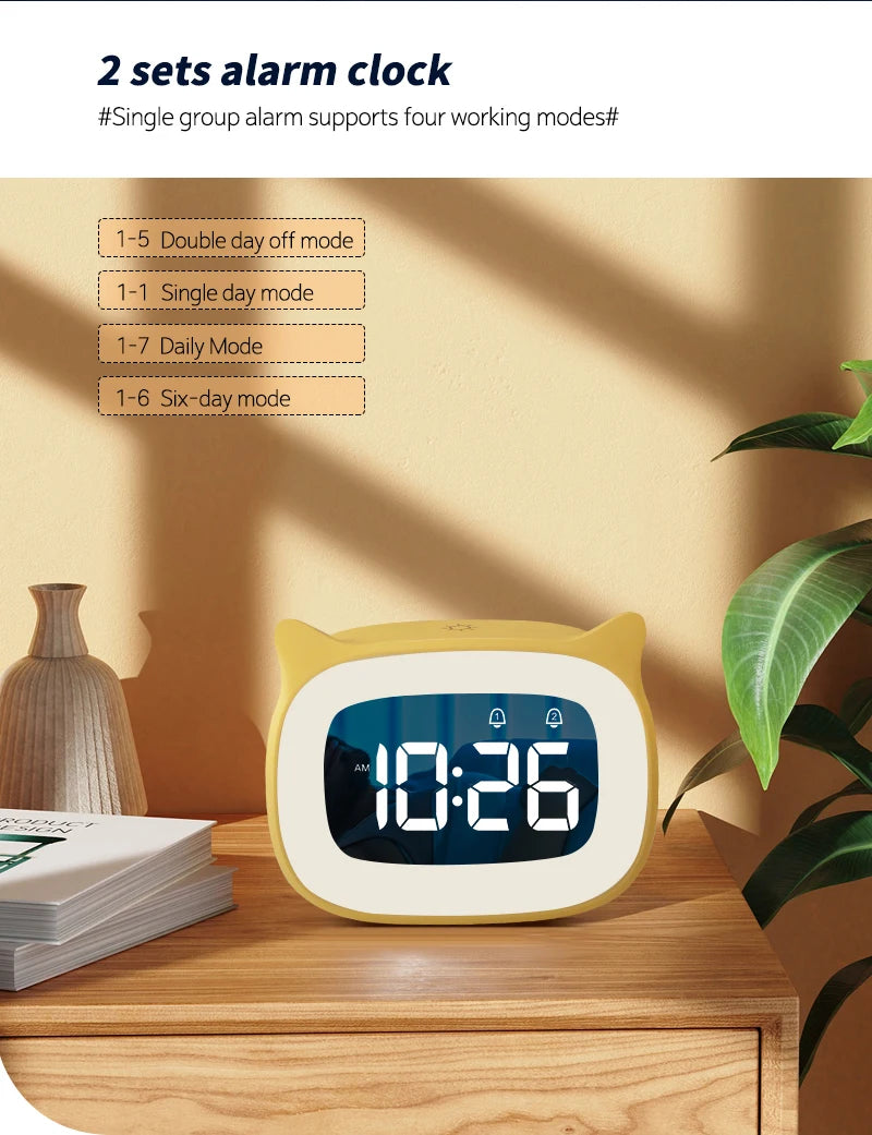Music LED Digital Alarm Clock – Voice Control Night Light with 1200mAh Battery for Home Desk Decor
