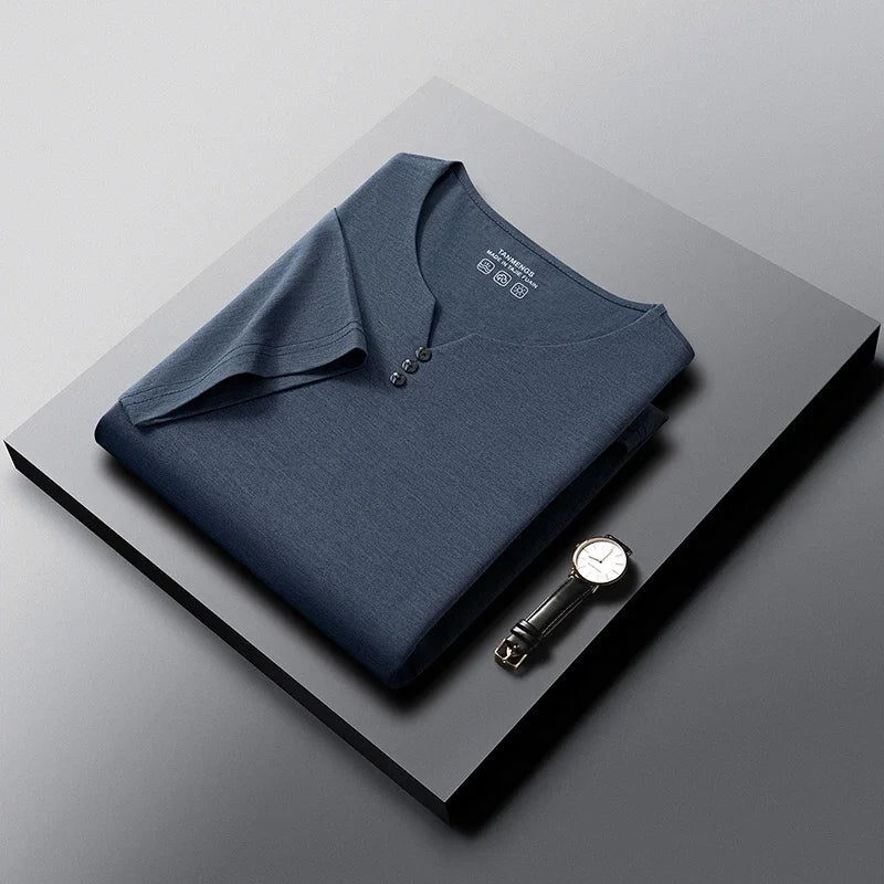 Men's Henley Neck T-Shirt - Short Sleeve Casual Summer Top