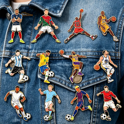 Sports Player Enamel Brooch Pins - Basketball & Football Star Lapel Pins for Clothing and Backpacks