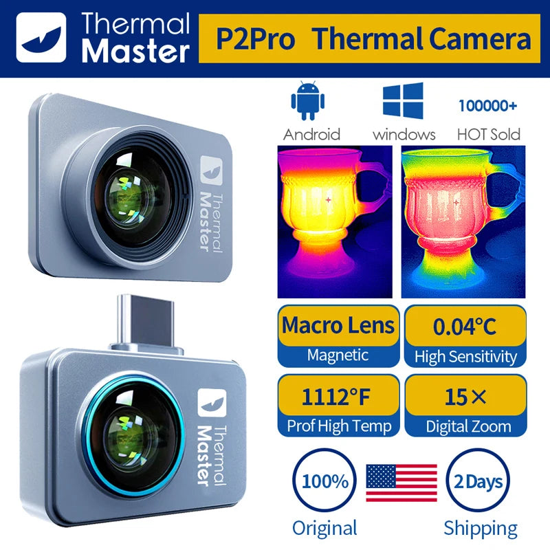 P2Pro Thermal Imager with 15X Magnetic Macro Lens – Infrared Camera for Phone, PCB & HVAC Inspection Tool