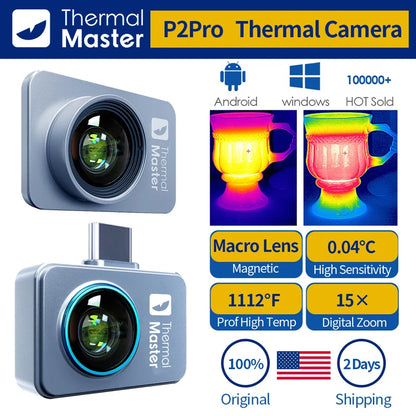 P2Pro Thermal Imager with 15X Magnetic Macro Lens – Infrared Camera for Phone, PCB & HVAC Inspection Tool