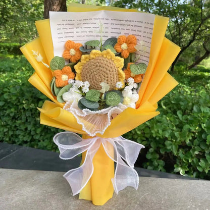 Knitted Sunflower Bouquet — Handmade Crochet Flowers for Valentine, Mother’s Day & Birthday Gifts