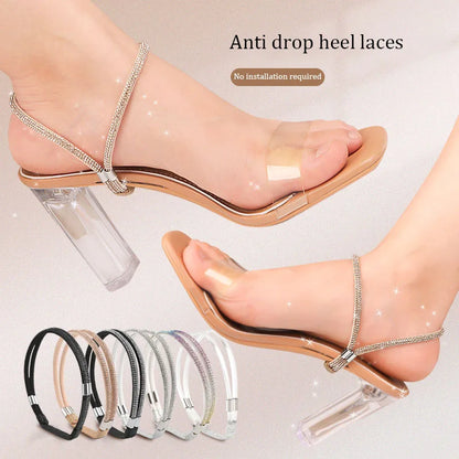 Sparkling Rhinestone High Heels: Anti-Loose Band for Women - Diamond Shoelaces with Anti-Drop Heel Straps - Elastic Fixed Straps
