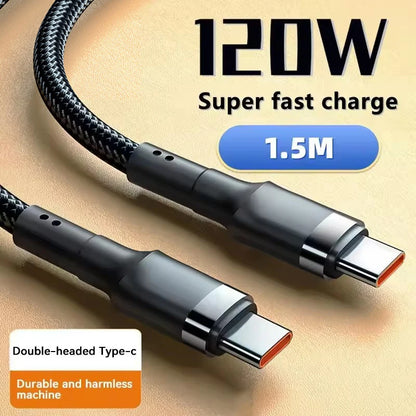 120W USB-C to USB-C Fast Charging Cable - PD Quick Charge Cable for iPhone, Xiaomi & Samsung Devices