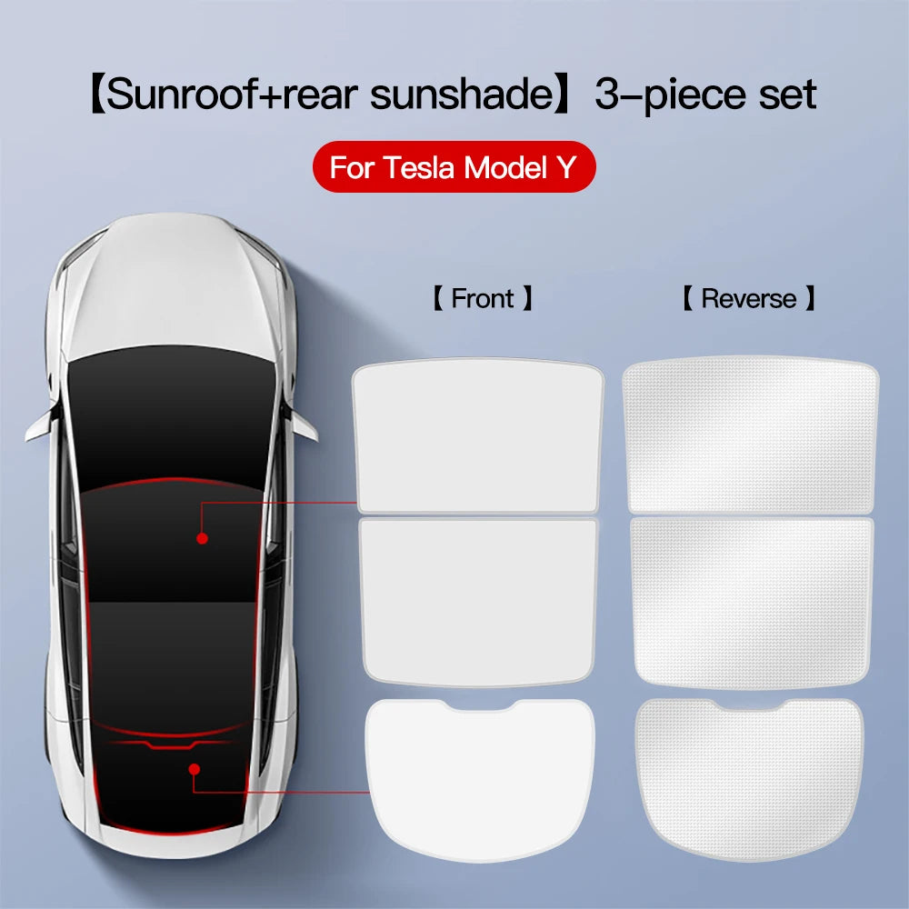 YZ Sun Visor Upgrade for Tesla Model 3 & Y Highland 2021-2024 – Ice Cloth Buckle Sunshade for Glass Roof & Skylight