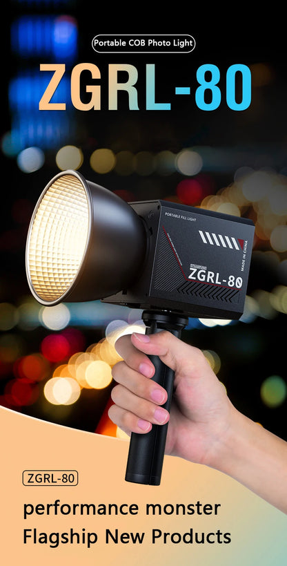 60W Pro Portable LED Video Light – COB Bi-Color Photography Light (2800K-7500K) for Livestreaming, Handheld Outdoor Shooting