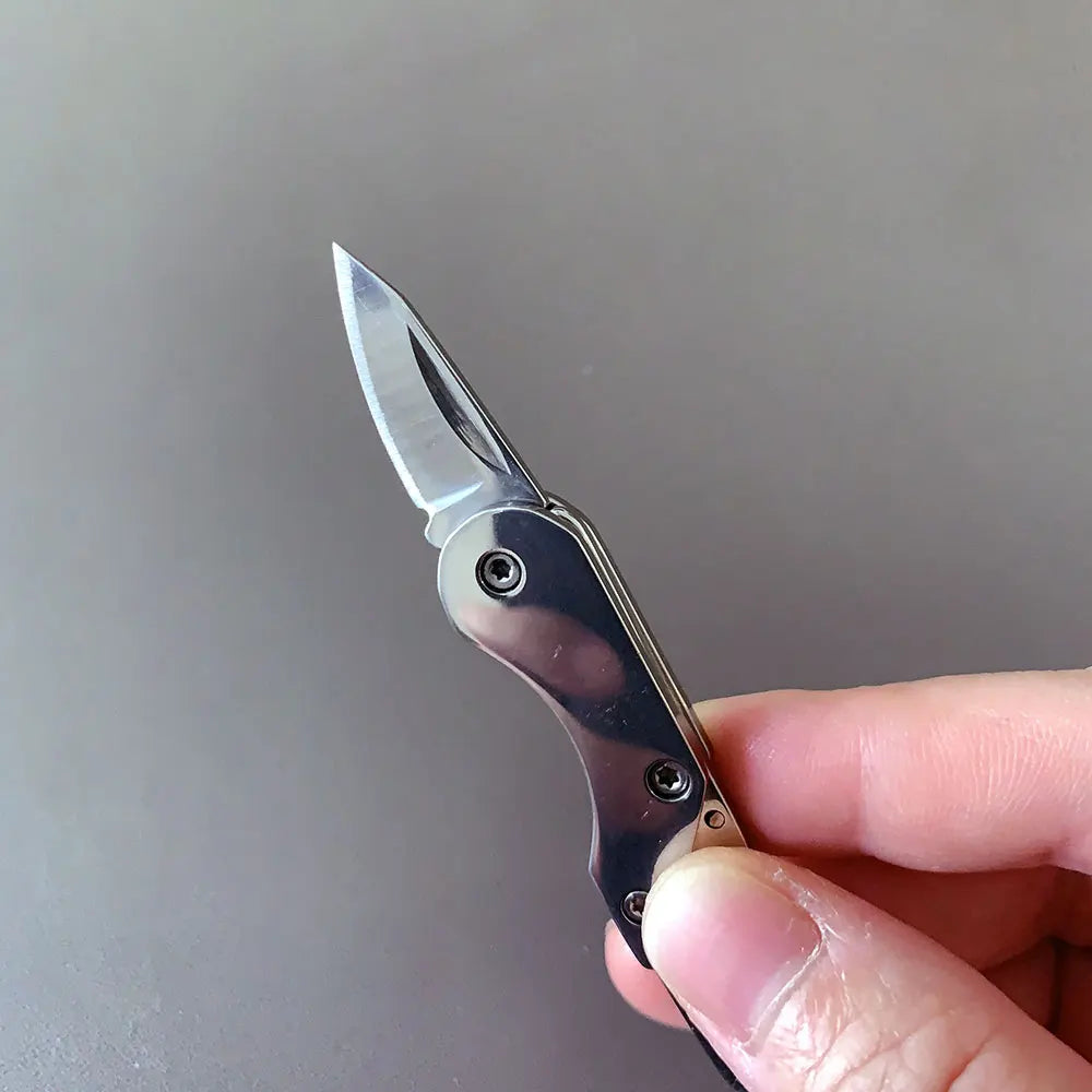 Stainless Steel Mini Folding Knife - Portable Outdoor Camping Pocket Tool, Keychain EDC Multitool with Buckle