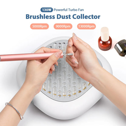 130W Brushless Nail Dust Collector – Powerful Suction Nail Dust Extractor, Manicure Vacuum Cleaner with 2 Filters