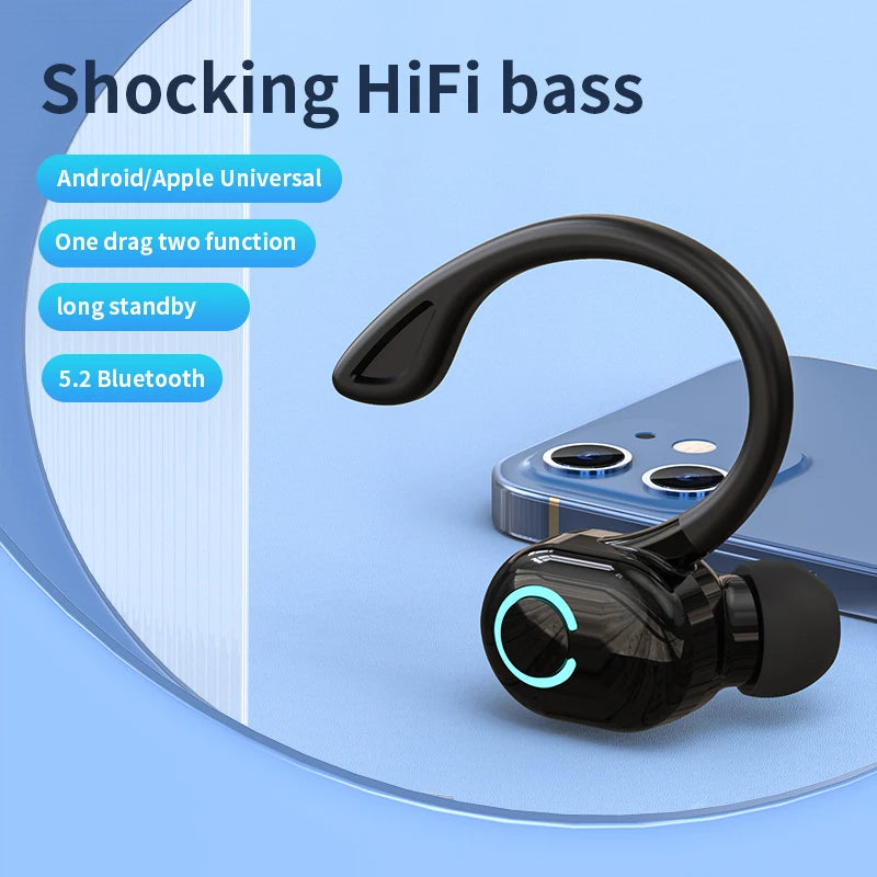 VAORLO Bluetooth 5.2 Ear-Hook Headphones – Mini HIFI Bass Wireless Earphones with Mic for Sports & Gaming