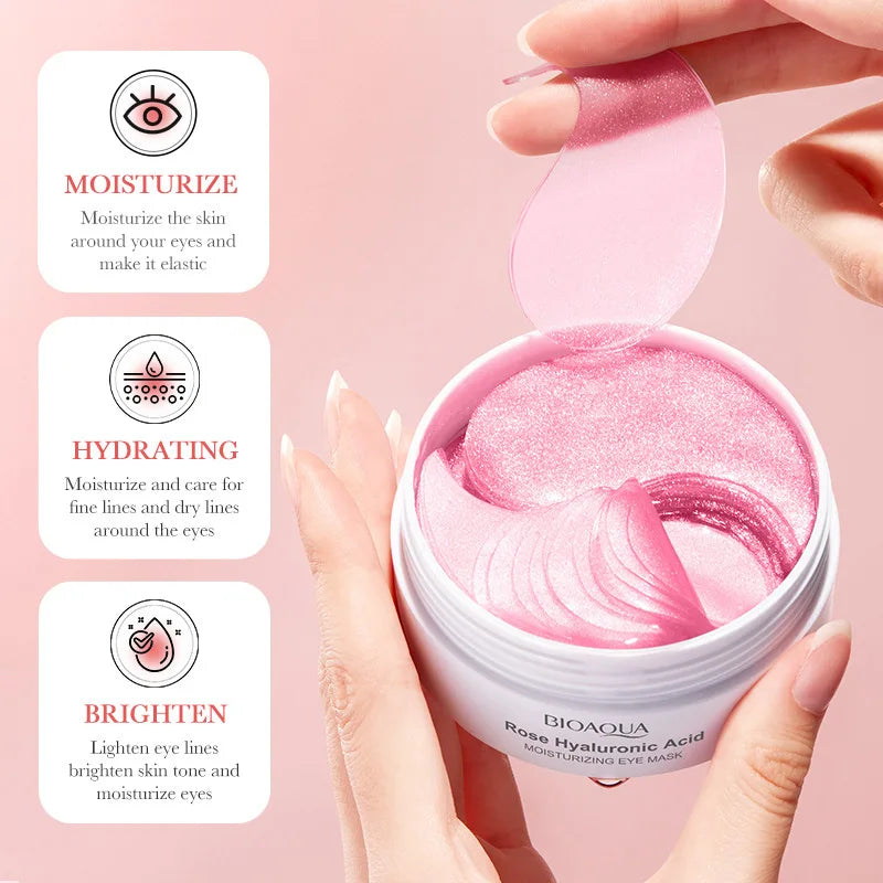 60PCS BIOAQUA Rose Hyaluronic Acid Eye Masks – Anti-Dark Circles, Eye Bags, Moisturizing & Firming Skincare Patches