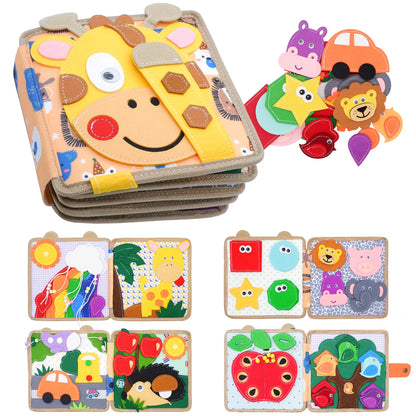 Toddler Montessori Busy Board – Giraffe Felt Quiet Book, Educational Travel Toy for Kids