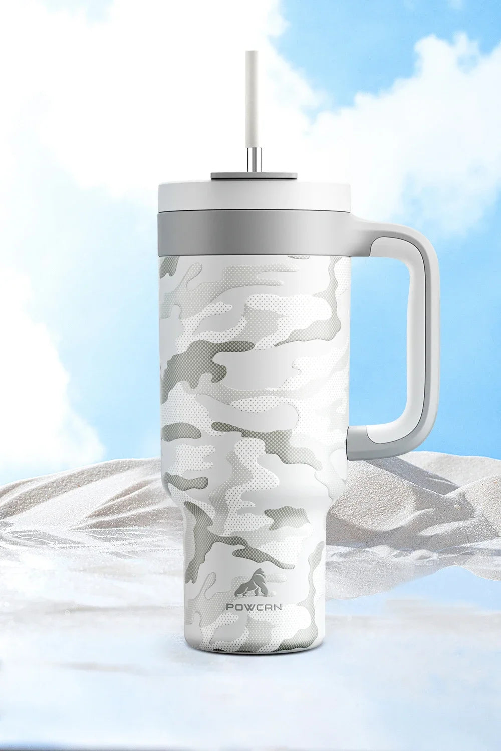 Powcan 40oz Stainless Steel Tumbler with Handle & Straw – Camouflage Prints, Leak-Proof Vacuum Travel Mug for Outdoors