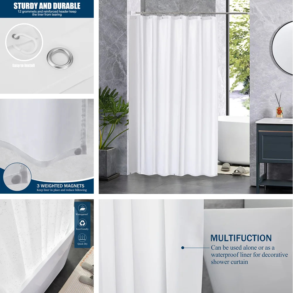 PEVA Shower Curtain: Waterproof Transparent/Colorful Plastic Bath Curtains - Mildew-Resistant Luxury Home Decor with Hooks
