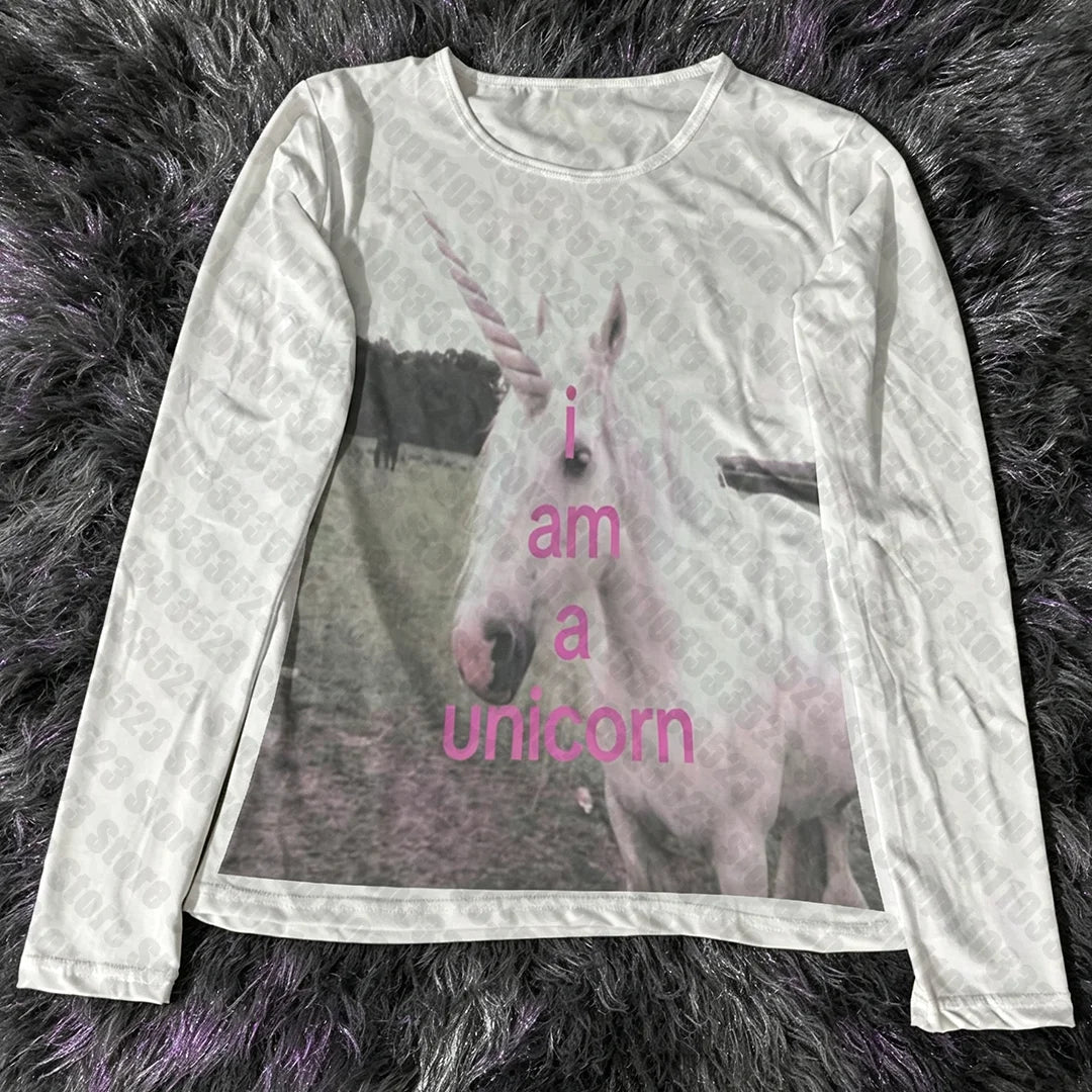Y2K Letter Print Long Sleeve T-Shirt - Retro Punk Graphic Top for 2000s Streetwear Style