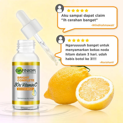 Garnier Bright Complete Vitamin C Booster Serum – 30x Niacinamide Essence for Whitening & Acne Mark Fade, 30ml