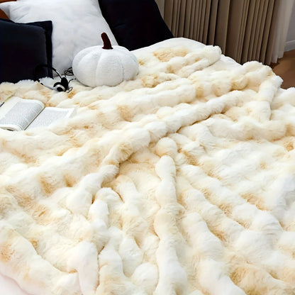 Cozy Faux Rabbit Fleece Throw Blanket – Soft Warm Plush 1pc Bed Sofa Blanket for Bedroom, Living Room & Dormitory Use