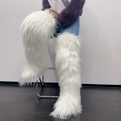Women’s Faux Mongolian Fur Thigh High Boots - Winter Warm Plush Lined Fashion Boots for Cold Weather