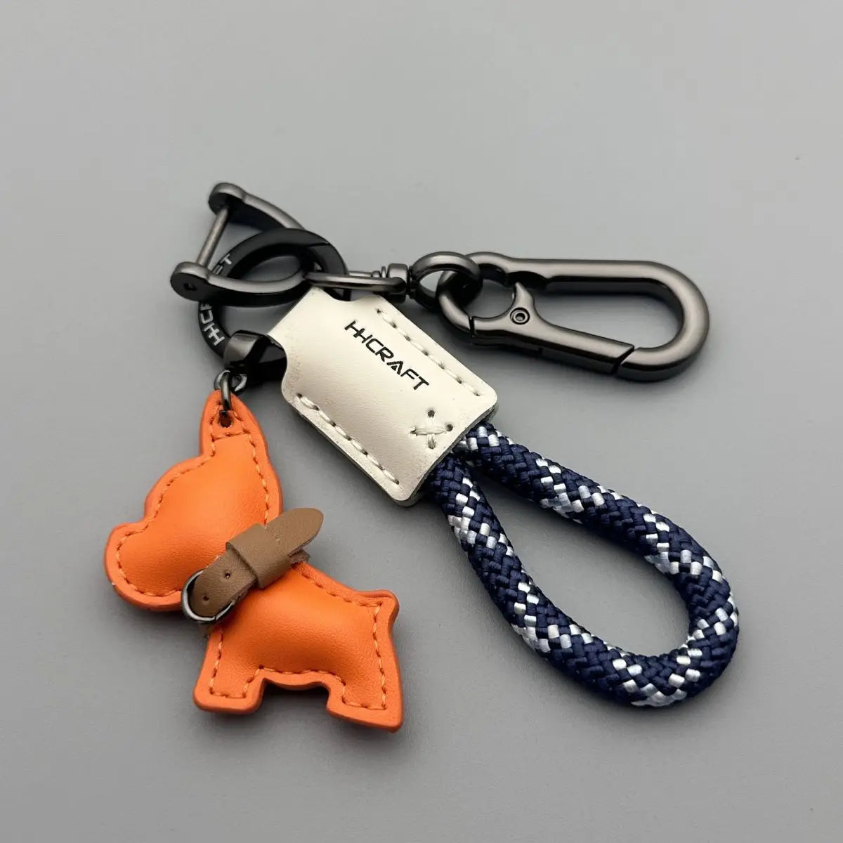 French Bulldog Leather Keychain - Handmade Braided Rope Key Holder with Anti-Loss Strap for Car, Women & Men