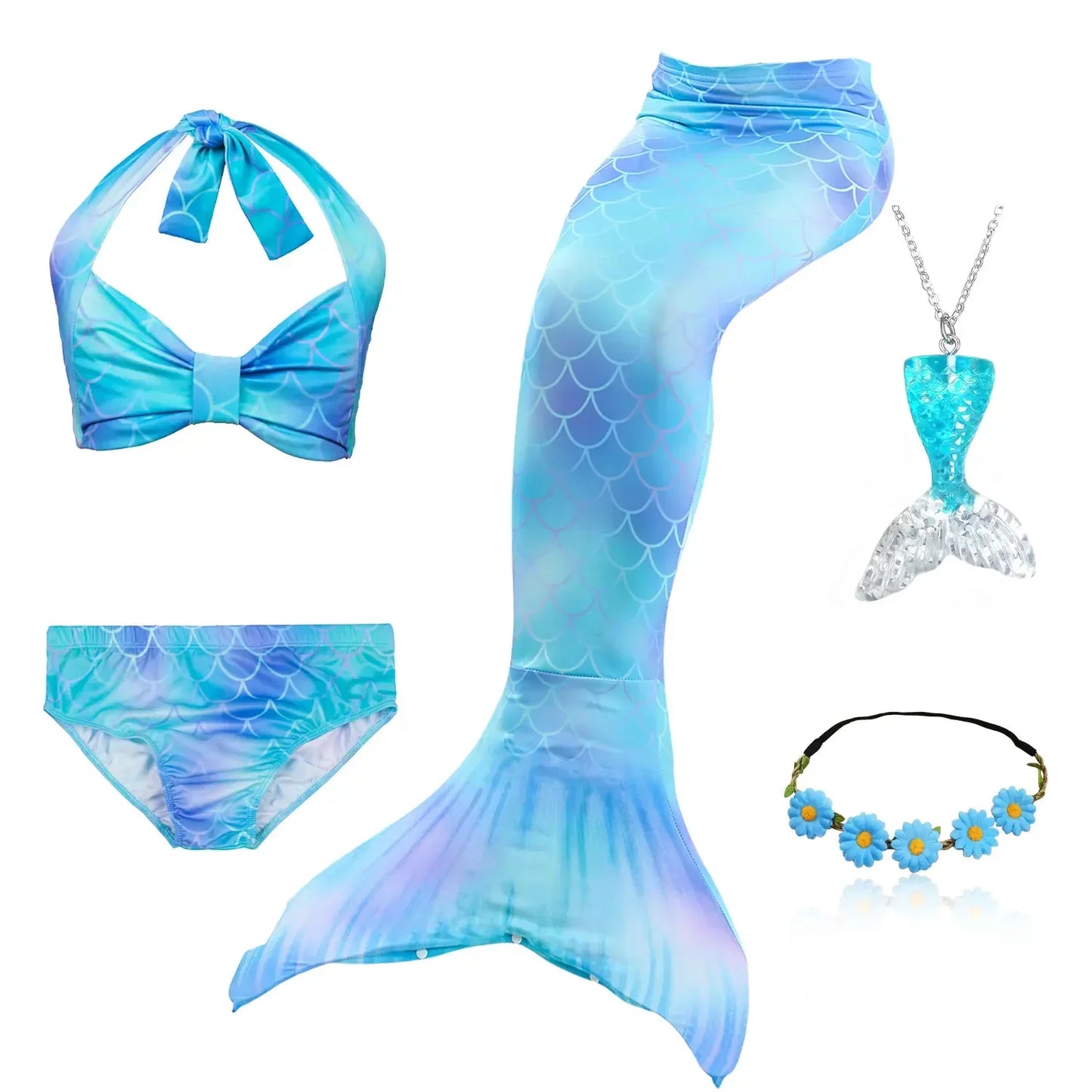 Kids Mermaid Tail Swim Costume - Girls Mermaid Swimsuit for Swimming, Cosplay & Birthday Party Dress Up