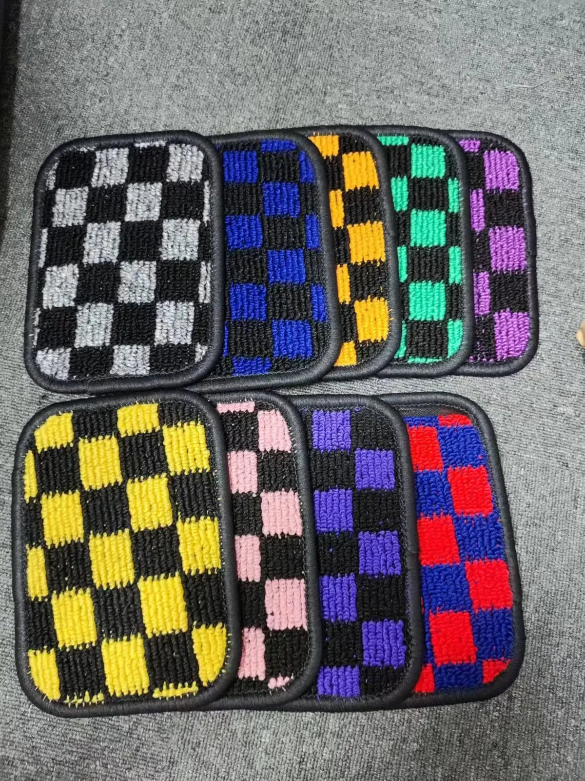4PCS Dadu Dice Car Floor Mats - Checkered Anti-Slip Carpet Foot Pad Set