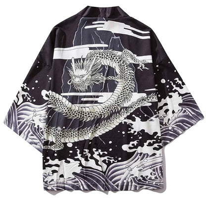 Anime Dragon Print Haori Kimono - Summer Cosplay Yukata Cardigan for Men & Women