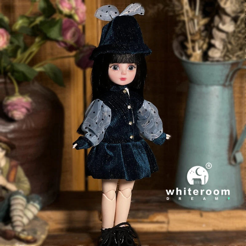 30cm 1/6 BJD Ball Jointed Doll – Starry Gray Eyes with Lolita Fashion Dress, DIY Toy Gift for Girls