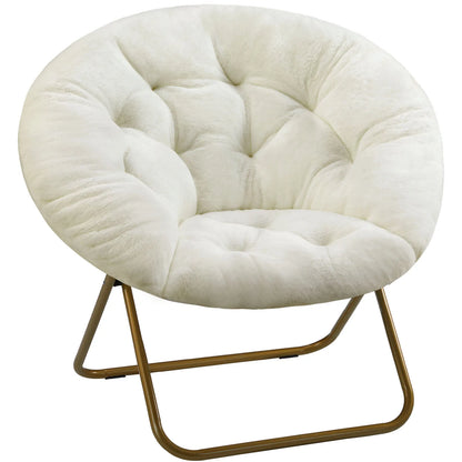 Cozy Saucer Chair – Faux Fur Folding Lounge Chair with Thick Padded Seat & Metal Frame, X-Large for Living Room & Reading