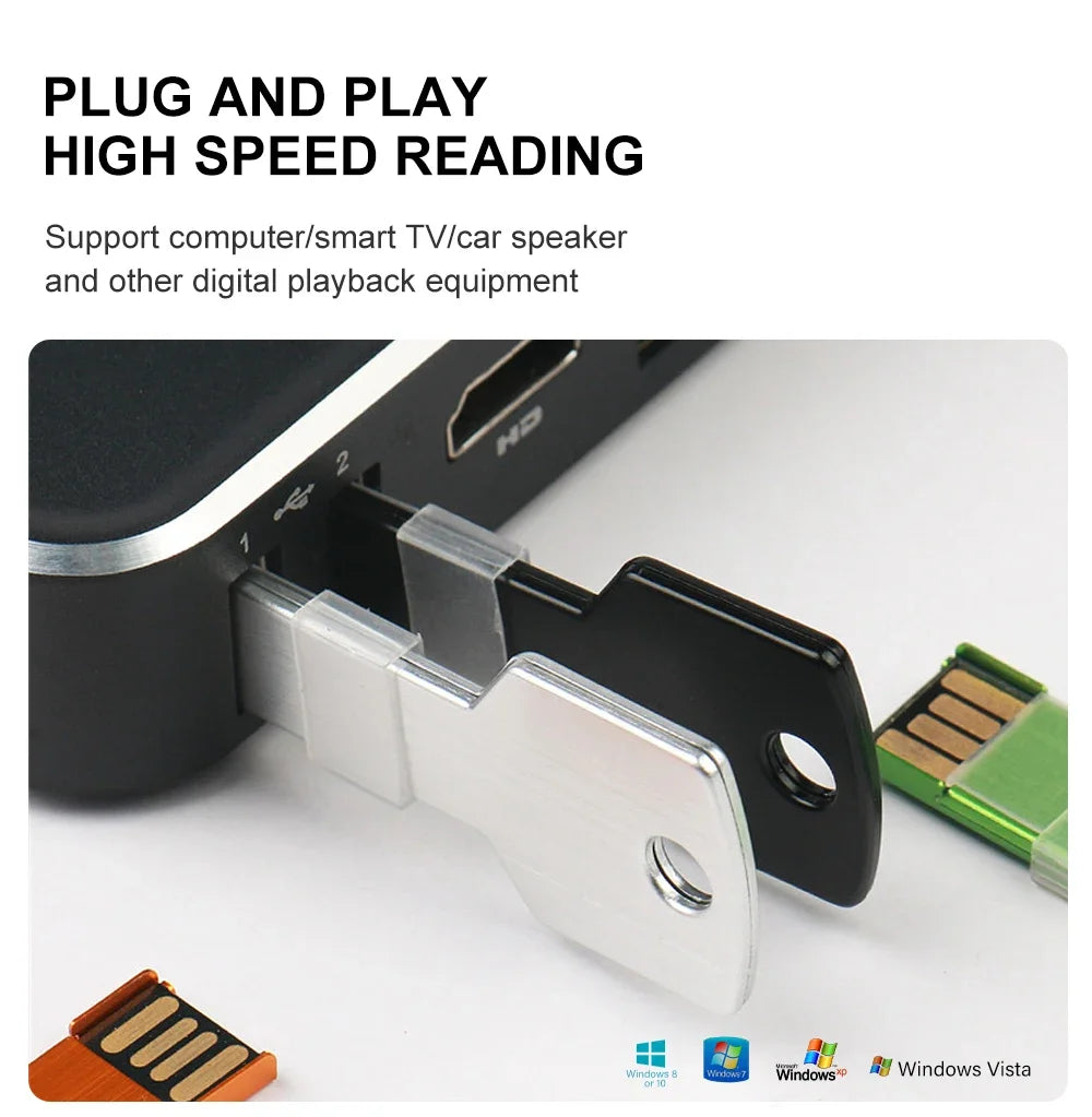 64GB Metal Key-Shaped USB Flash Drive – High-Speed U Disk, Real Capacity Storage (Black/Silver)